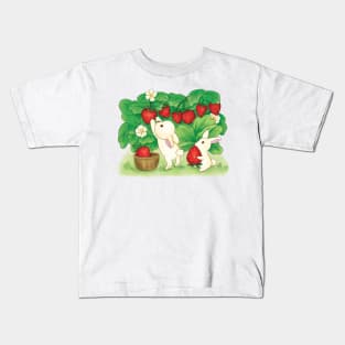 Cute Rabbits Strawberry Picking Kids T-Shirt